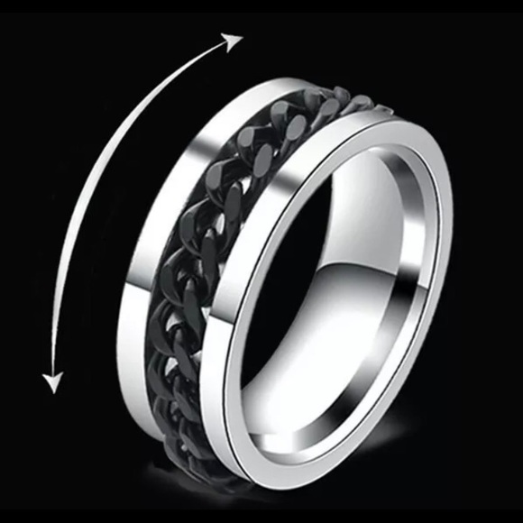 COPY - New!! Mens 925 Silver Spinner Black Chain Wedding Band ! - Picture 6 of 6